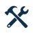 simple navy icon of a hammer and wrench crossed in an X-1